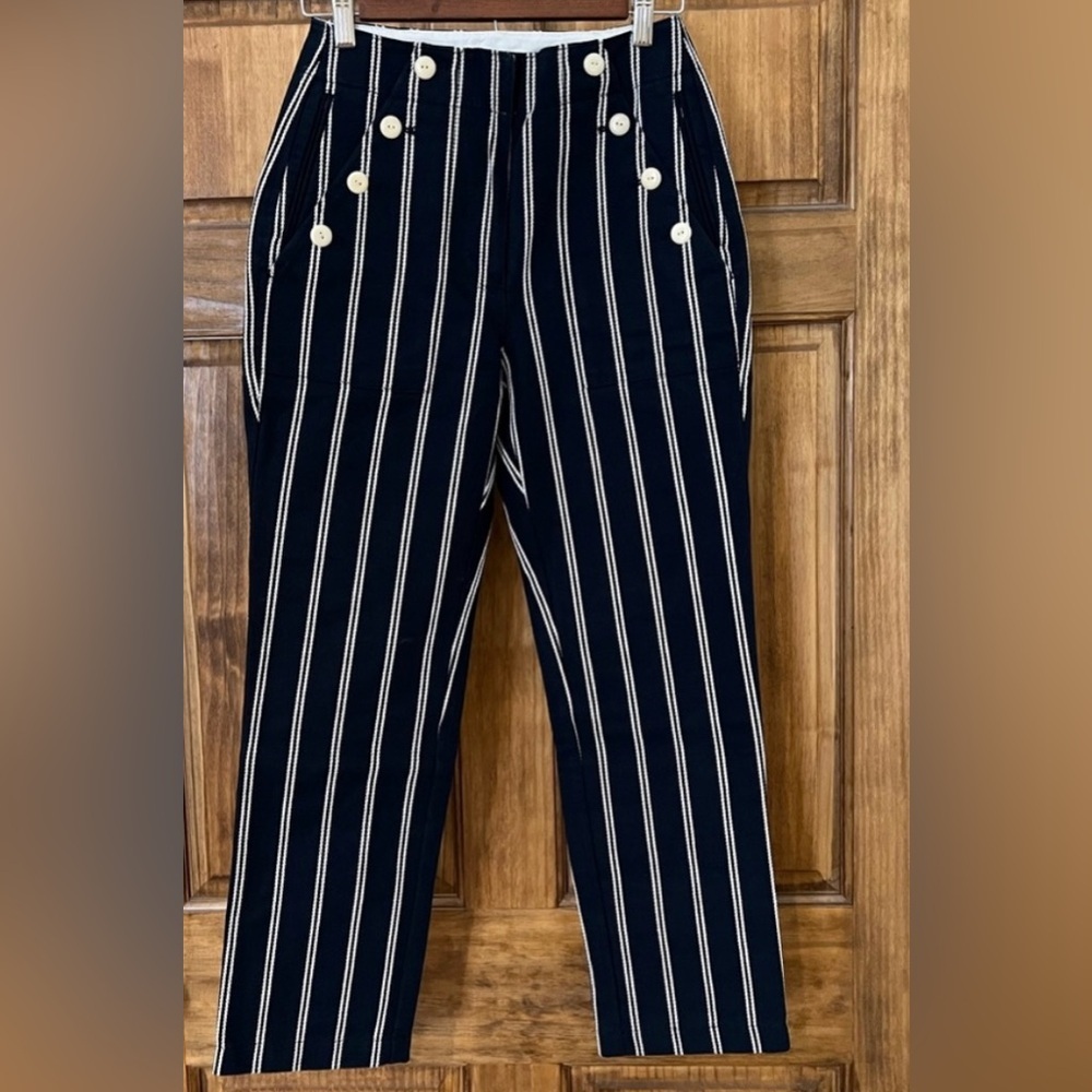 J Crew Sailor Crop Pants Womens size 8 / Navy Blue White Strips / Pocket